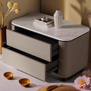 新款物轻MZL奢高级感头柜实木皮质床式储柜民宿奶油风家意用边柜