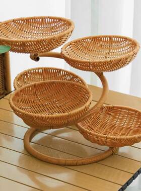 仿篮编织圆形多果藤WIQ篮家居餐厅厨房酒店糖果零食水果托盘收纳