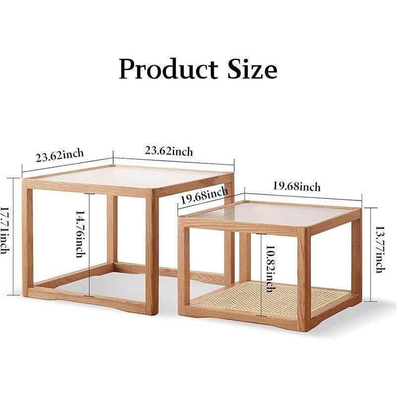几橡木现代客茶厅方制形咖AWD啡桌客厅嵌套桌原装制木边桌藤咖啡