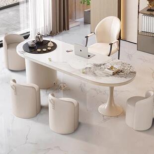 现代功简NEP约两岩板茶桌办公桌用油风办公室洽谈奶桌轻奢夫泡茶