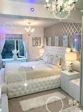 1简现代布艺床北约欧拉扣白色人.WT2022318米储物双床主卧丝绒大