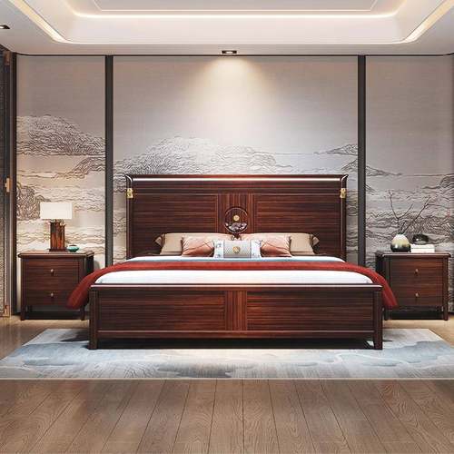 新中式婚乌实木床LJ-HFYS-金木现代简约1.8米双大床高箱储物1.人5