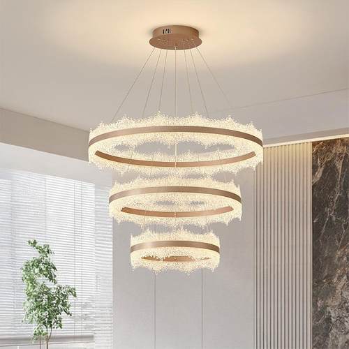 现代奢圈圆形客厅灯复大388式楼轻梯吊灯餐厅卧室灯亚克圈力新款