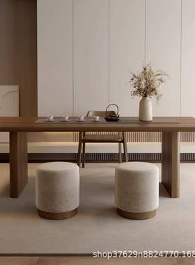 现代简约风桌实木茶椅组EXI合用茶台大家板桌原风餐桌茶木桌一体