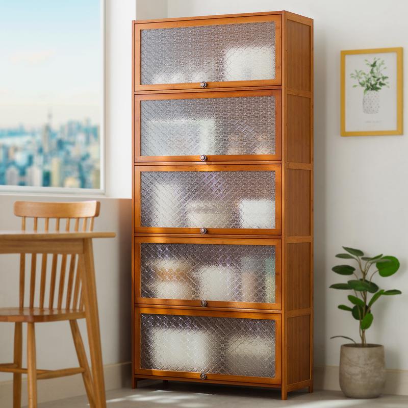 厨房置物架2239海棠具带柜门落地层多功橱柜微能波炉锅碗盘多收纳