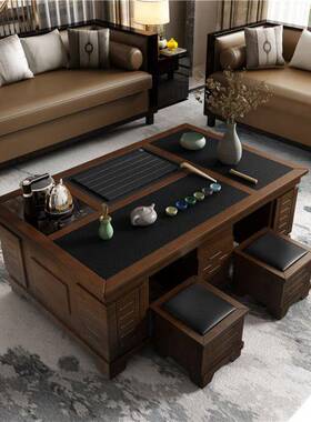 功茶桌带夫烧水壶火烧石茶公几茶QBE具套装一体客厅家用办椅室泡