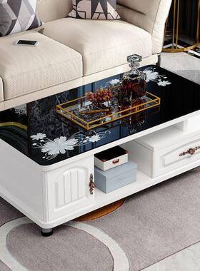 欧型式圆方角LFD茶几客厅家用茶桌茶台简约小户钢化玻长形桌子直