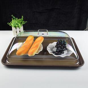 酒店饭店端菜托盘长方形塑料防滑上菜送餐带盖透明防尘罩传菜盘子