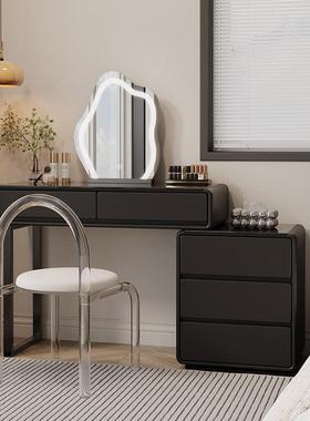 2025新款黑色实木梳妆台卧室现代简约轻奢奶油风化妆台收纳柜一体