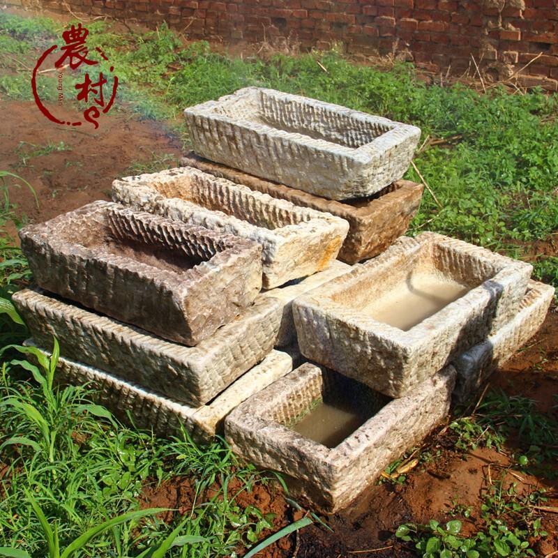 老石槽鱼缸养鱼石花盆花园小石槽流水组合民间猪槽牛槽