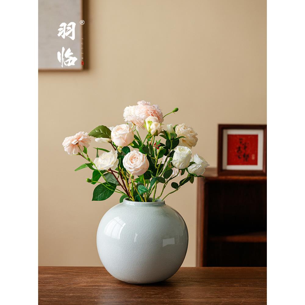 景德镇冰裂开片陶罐水培鲜花2025热卖白色陶瓷花瓶摆件新中式客厅