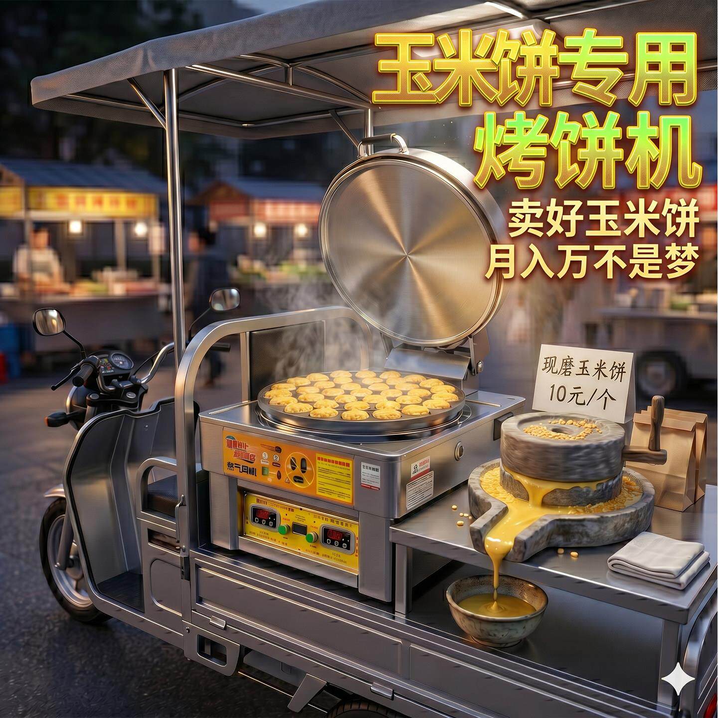 商用烤饼机玉米饼专用双面加热夜市摆摊流动小吃三轮车燃气电饼铛