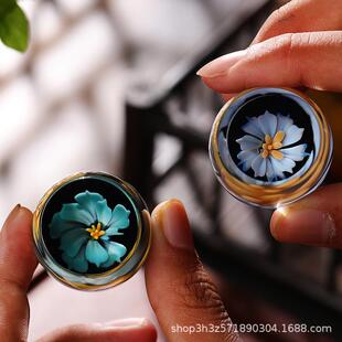 收藏手作新品花语玉华盖置高档圆形盖拖茶桌摆件玻璃茶室创意配件