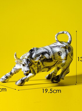 欧式炫彩牛摆件水转印涂鸦创意家居客厅手工玄关装饰树脂工艺品