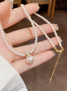 微镶锆石珍珠项链时尚轻奢小众设计感锁骨链气质百搭优雅颈链配饰