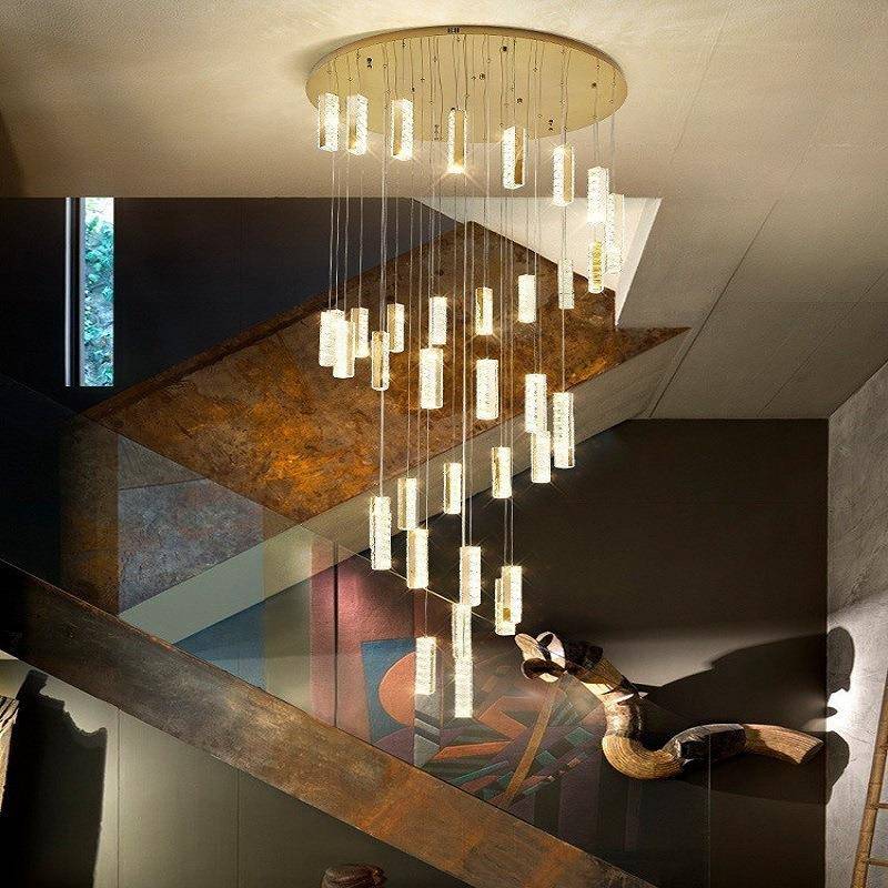 楼梯间长吊灯旋转复式楼现代简约中空轻奢不锈钢别墅挑空大吊灯具