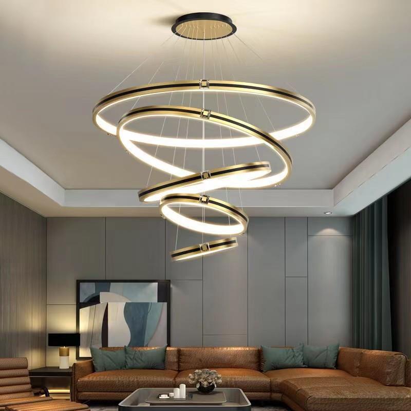 设计师圆环客厅吊灯led简约餐厅大厅灯复式楼梯大堂灯饰智能调光
