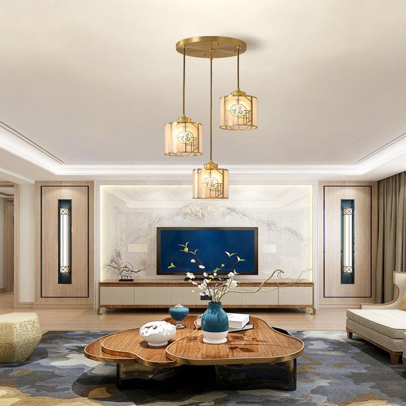 新中式全铜长吊灯楼梯吊灯复式楼中国风客厅餐厅别墅旋转跃层灯具