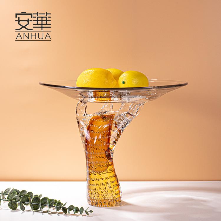 安华现代简约艺术果盘家居玻璃装饰品创意摆件高端精致工艺品