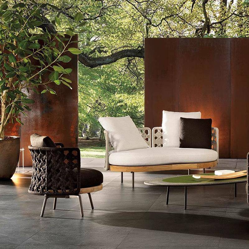 户外藤编沙发组合别墅庭院花园露天休闲躺椅设计师样板房室外家具