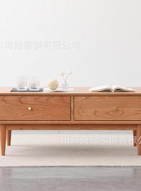 樱桃户木晴实天几茶几长方形茶几茶桌带sy-Bj122抽屉储物柜小型木