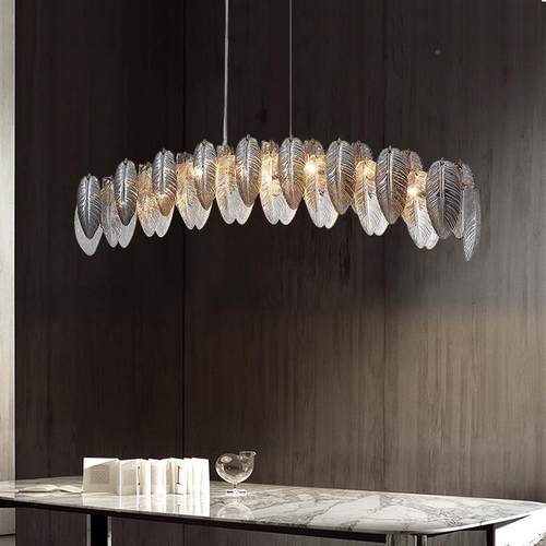 轻奢灯客厅房意间玻主卧YH1022吊室浪漫创羽毛艺术璃简约现代餐厅