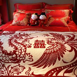 B婚59故龙凤和鸣针织毯喜庆枕B59头垫婚庆家纺宫新巾人新婚礼物结