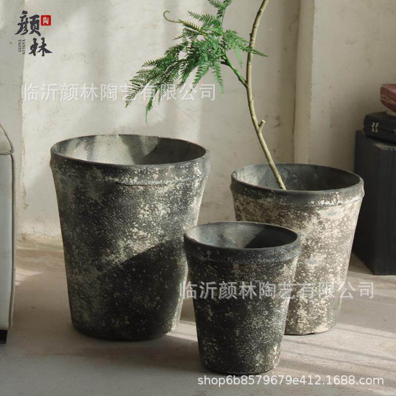 古做复旧水泥花盆大号www10183口落地宽花盆植龙血树铁树大型商场