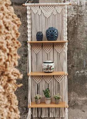 装ins北欧编织挂毯墙上置物架三服层搁板墙上店饰民宿酒LQL店装壁