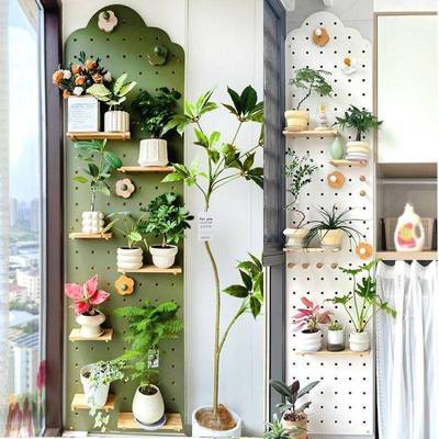 收户玄关洞洞板绿植置物架木质示收纳墙纳架墙上墙入GQJ面壁挂展