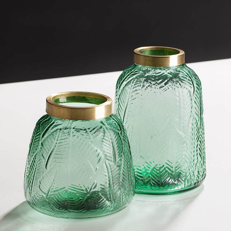 北插欧轻奢叶树绿色玻CIT纹璃花瓶摆件花客厅餐桌软装饰品水培养,家居饰品,花瓶,淘宝优惠券,粉丝福利购,淘宝优惠卷