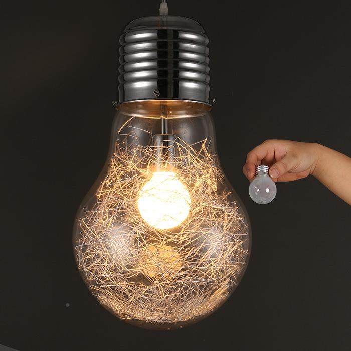 现简室约创意个性大灯泡吊灯餐厅灯饰吧代台道金银铝DD1104丝玻璃