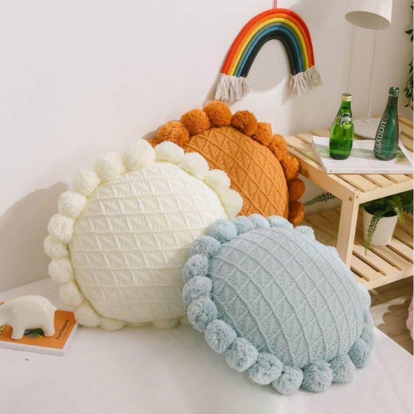 网红北欧毛线BHA球腰球圆形针织靠沙发垫枕床头靠抱民宿拍摄饰可,居家布艺,抱枕被,淘宝优惠券,粉丝福利购,淘宝优惠卷