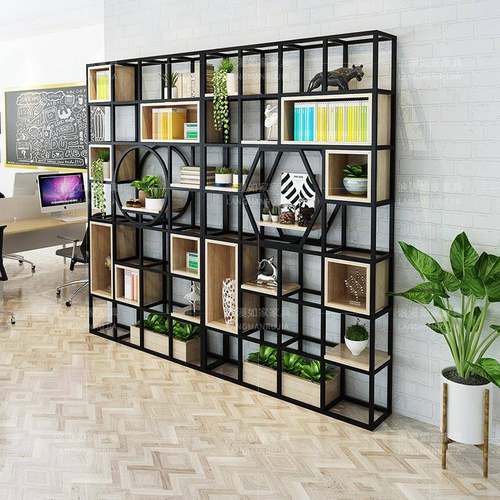 铁艺置物架架展示架客B1小落地多书层实木书柜现厅代简约隔断置物