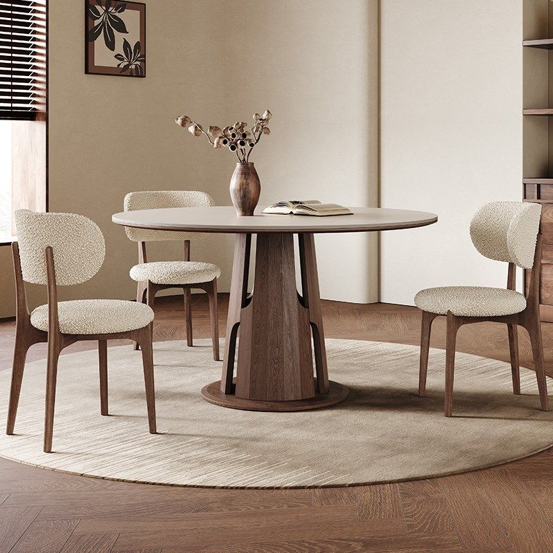 中古风实木餐桌圆形客厅白蜡木家用小户型法式复古纯白岩板餐桌,住宅家具,岩板餐桌,淘宝优惠券,粉丝福利购,淘宝优惠卷