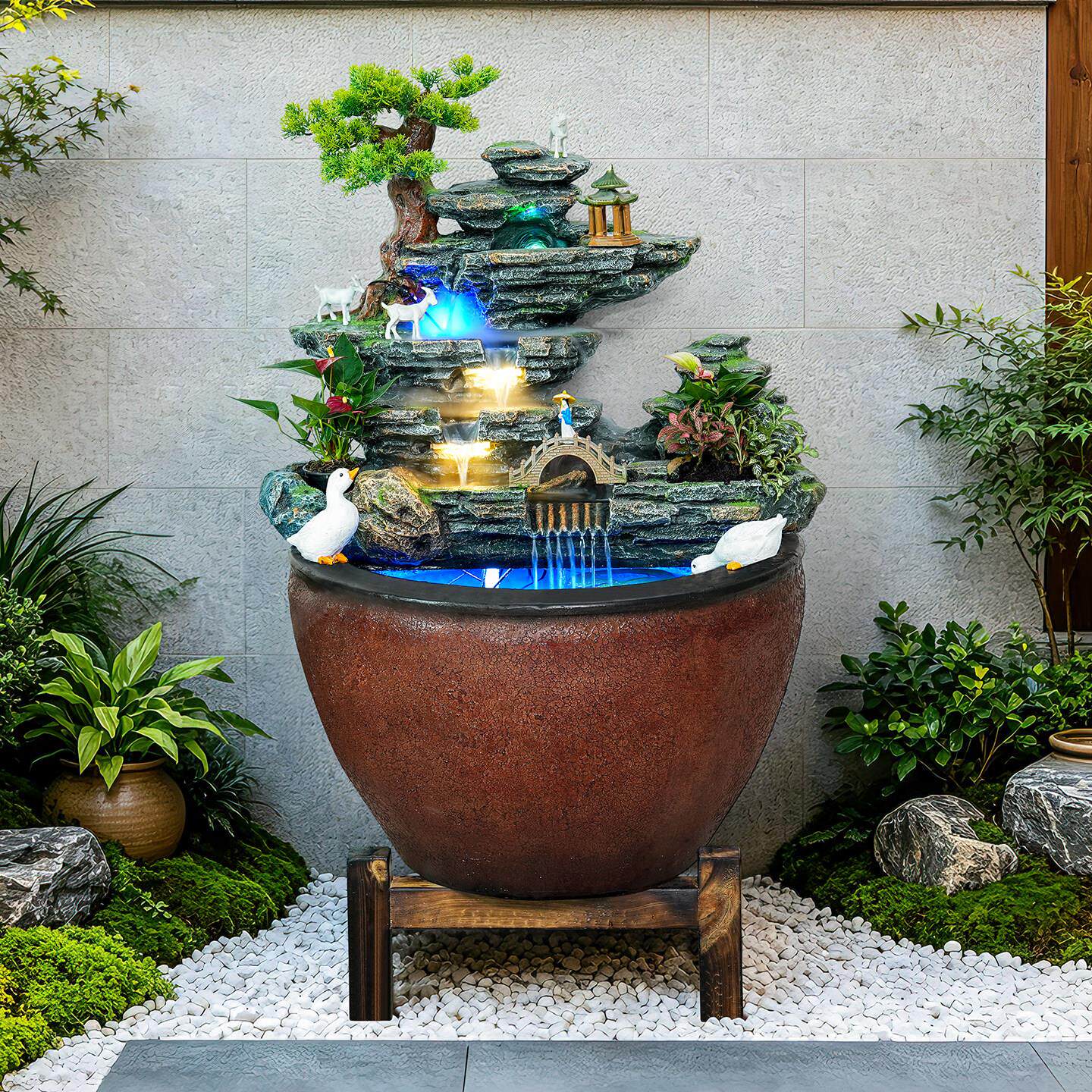 假山流水喷泉循环水IMS观鱼庭池院花园布置景造景子民宿院装饰摆