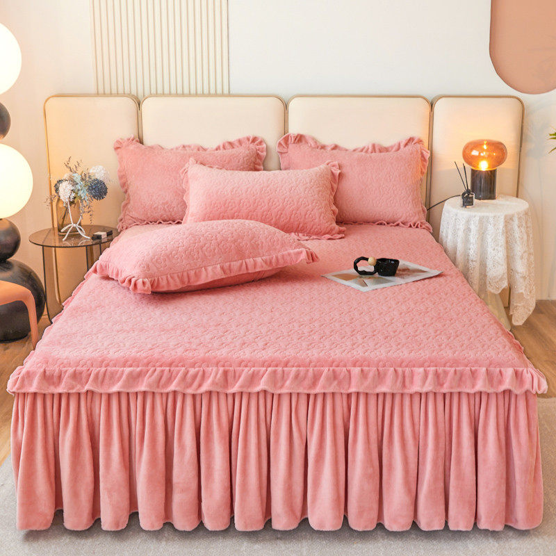 夹棉床裙床笠二合一冬保暖珊瑚绒加厚床罩床笠两用花边床套,床上用品,床裙,淘宝优惠券,粉丝福利购,淘宝优惠卷