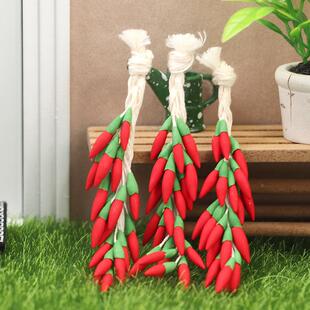 1：12迷你娃娃屋家具摆件微缩食玩仿真辣椒串红辣椒模型5串一袋