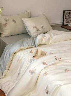 100支LF兰精天丝刺绣四件套 凉爽裸睡冰丝被套床笠三件套床上用品