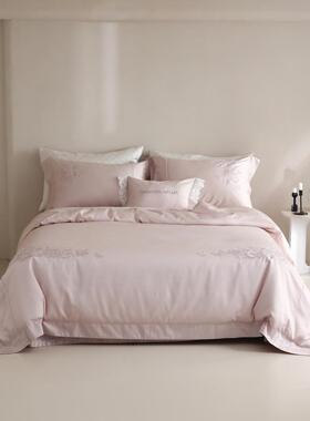 60支兰精天丝刺绣被罩凉感夏季纯色裸睡莱赛尔法绣床上用品四件套