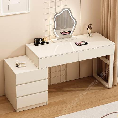 奶油风梳妆台卧室现代简约床头柜一体收纳柜小户型女生书桌化妆桌