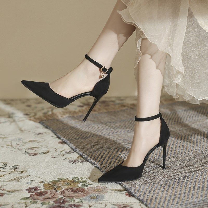 黑色高跟鞋女春夏中空凉鞋小码工作鞋软底上班2025新款大码41一43,女鞋,浅口单鞋,淘宝优惠券,粉丝福利购,淘宝优惠卷