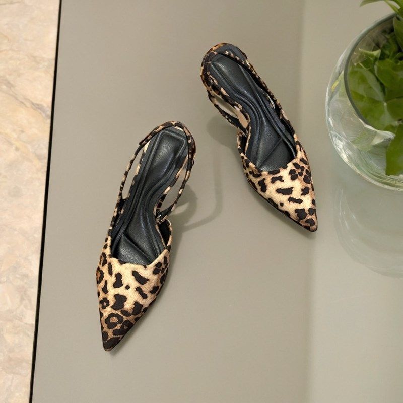 小众法式豹纹高跟鞋包头凉鞋女2024新款春夏季尖头后空气质单鞋,女鞋,时装凉鞋,淘宝优惠券,粉丝福利购,淘宝优惠卷