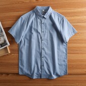 休闲亚麻衬衫 国风多色棉麻短袖 蓝色半袖 宽松复古新款 衬衣男款 夏季