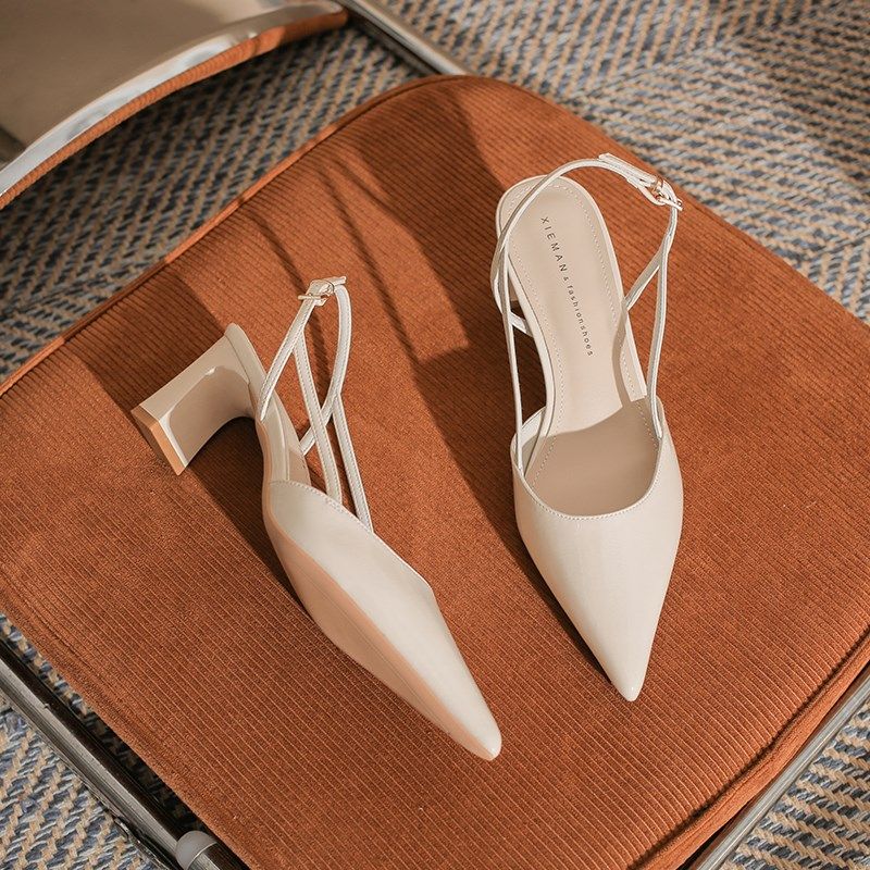 尖头一字扣带包头凉鞋女2025新款夏季细跟高跟鞋舒适裸色气质单鞋,女鞋,时装凉鞋,淘宝优惠券,粉丝福利购,淘宝优惠卷