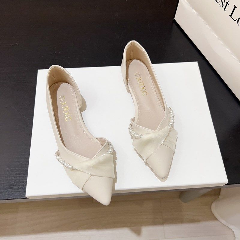 法式侧空气质单鞋女2024春夏季新款鞋子珍珠软皮浅口尖头平底瓢鞋,女鞋,浅口单鞋,淘宝优惠券,粉丝福利购,淘宝优惠卷