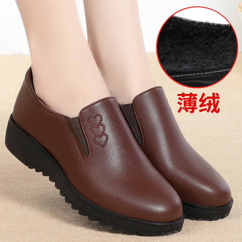 妈妈鞋子休闲百搭防滑软底单鞋中跟皮鞋中年中老年秋冬季加绒短靴,女鞋,时装靴,淘宝优惠券,粉丝福利购,淘宝优惠卷