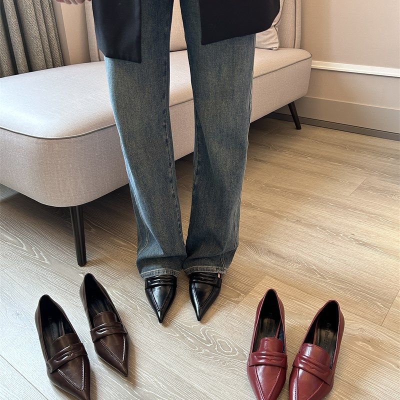 2023秋冬新款尖头细跟中跟包鞋英伦风深口小皮鞋低跟百搭女鞋子,女鞋,浅口单鞋,淘宝优惠券,粉丝福利购,淘宝优惠卷