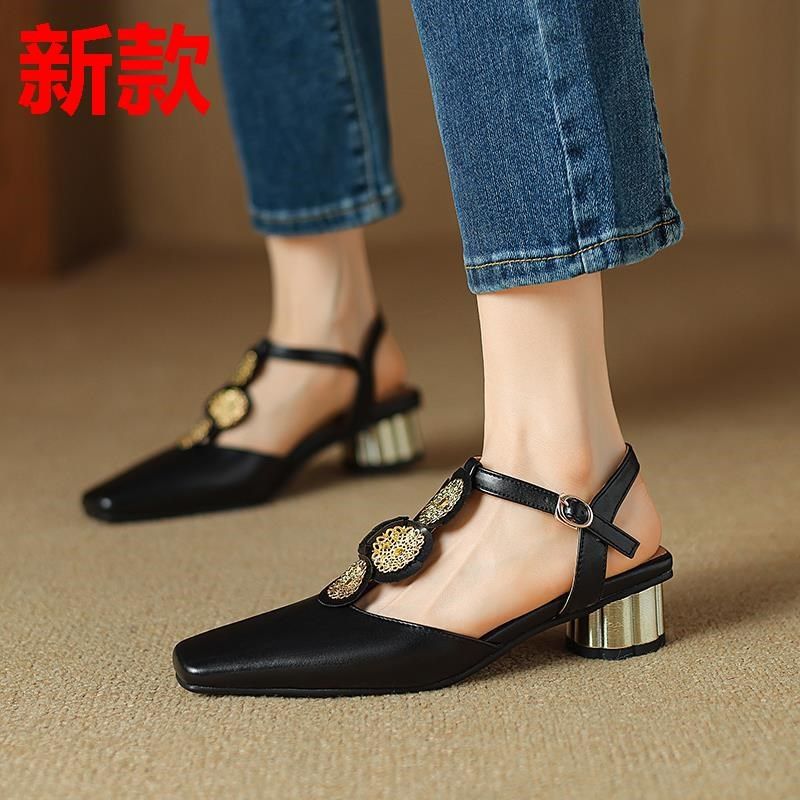 t43跟中式字带跟大码41新夏季凉鞋胖脚国风方头粗包头女鞋女中,女鞋,时装凉鞋,淘宝优惠券,粉丝福利购,淘宝优惠卷