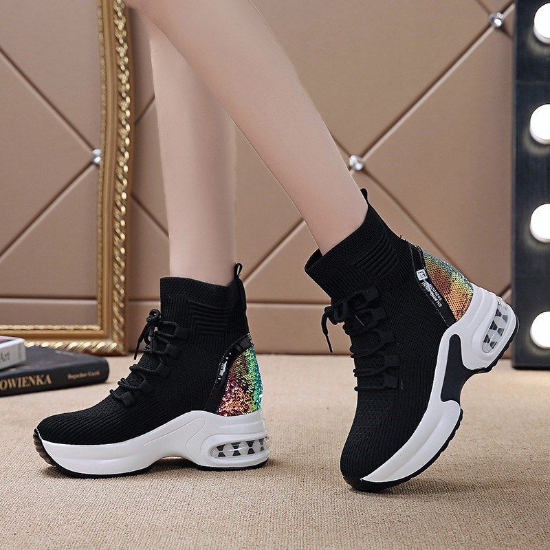 靴子女短靴显瘦内增高2025春秋新款坡跟女鞋厚底马丁靴袜子单鞋女,女鞋,马丁靴,淘宝优惠券,粉丝福利购,淘宝优惠卷